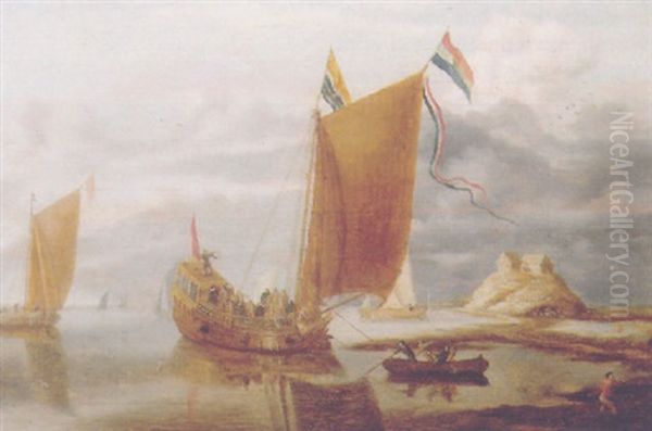 The Zeeland State Yacht On The River Scheld In A Calm - view 1