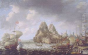 A View Of A Harbour With A Merchant-man And A Flute Moored At A Quay, Galleys About To Set Off And A Threemaster Beyond