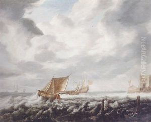 Smalschips Sailing On Choppy Seas In A Strong Breeze by Bonaventura Peeters the Elder