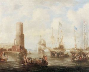 Hamnvy Med Fartyg Och Figurer by Bonaventura Peeters the Elder