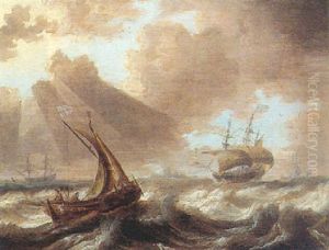 English Men-of-war And A Smalschip In A Passing Storm by Bonaventura Peeters the Elder
