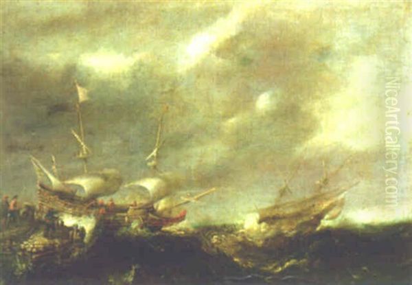 Dutch Ships Off The Coast In Heavy Seas - view 1