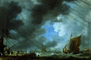 Bateau De Peche Hollandaise Pres De L'embarcadere by Bonaventura Peeters the Elder
