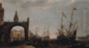 A Capriccio Of A Mediterranean Harbour by Bonaventura Peeters the Elder
