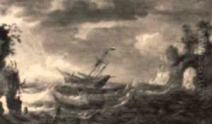 A Merchantman Foundering Off A Rocky Coast In A Gale
