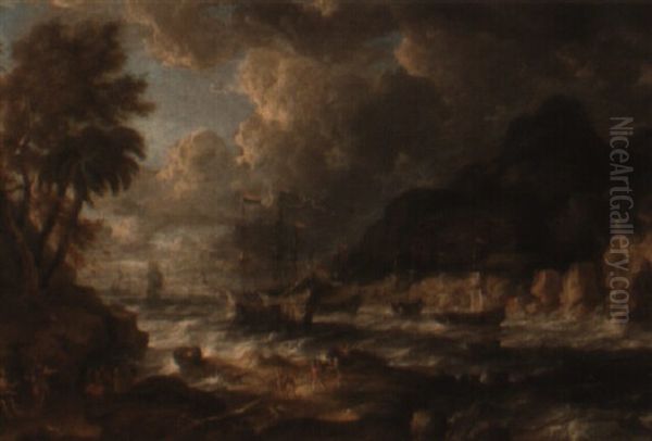 A Brazilian Harbour Scene With Dutch Shipping In Choppy Seas - view 1