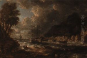 A Brazilian Harbour Scene With Dutch Shipping In Choppy Seas by Bonaventura Peeters the Elder
