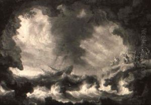 A Merchantman Foundering Off A Rocky Coast In A Gale