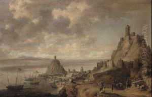 View With Fortified Castles Displaying Spanish Soltire Flag And Dutch Ships