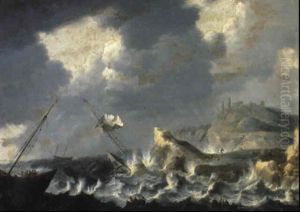 Shipwrecks In Choppy Seas Off A Rocky Coast by Bonaventura Peeters the Elder