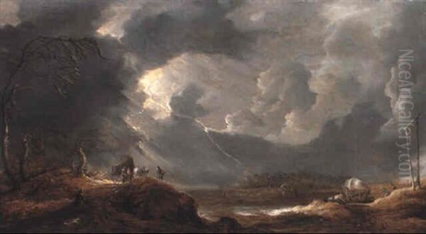 Stormy Landscape With Carts And Drovers - view 1