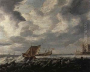 Smalschips Sailing In A Strong Breeze by Bonaventura Peeters the Elder