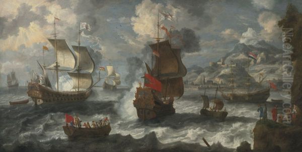 Shipping Off The Coast Near A Mediterranean Town - view 1