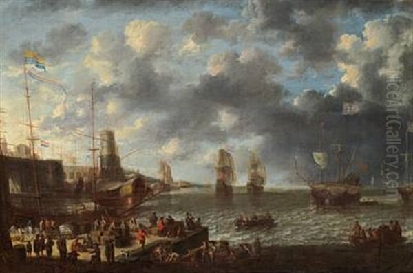 Harbour Scene With Dutch Ships Arriving - view 1