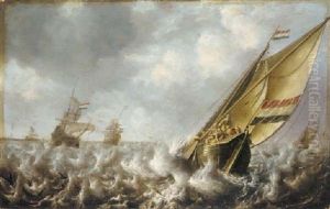 A Dutch Kaag And Other Shipping In Choppy Seas by Jan Peeters the Elder