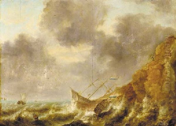 A Shipwreck Off A Rocky Coastline - view 1