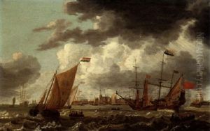 Shipping Vessels Sailing Off Veere by Jan Peeters the Elder