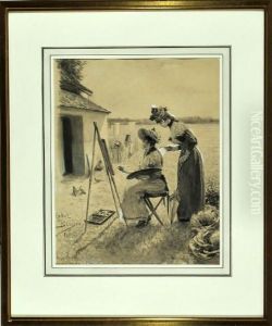 Eine Malerin Bei Der Arbeit by Oskar Bluhm
