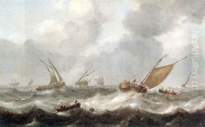 Fishing Boats In Heavy Seas by Jan Peeters the Elder
