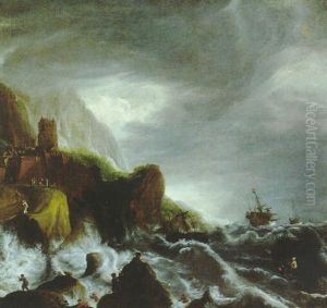 Schiffbruch Vor Einer Felsenkuste Bei Sturmischer See Schiffbruch Vor Einer Felsenkuste Bei Sturmischer See