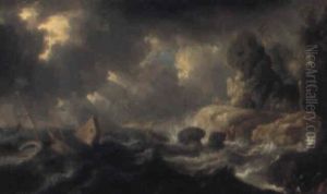 Skeppsbrott Vid Klippig Kust Skeppsbrott Vid Klippig Kust