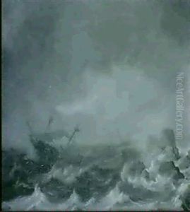 Segelfartyg I Storm Vid Klippig Kust