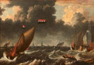 Navires Devant La Ville D'amsterdam by Bonaventura Peeters the Younger