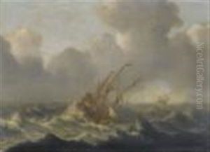 Dutch Warships In A Rough Sea by Bonaventura Peeters the Younger