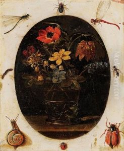 Bouquet De Fleurs Dans Un Vase Entoure D'insectes