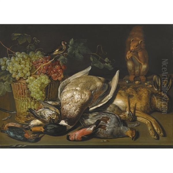 Still Life Of A Game And A Basket Of Grapes With A Squirrel And Goldfinch - view 1