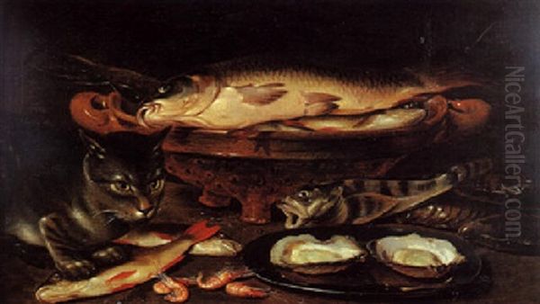 Nature Morte A La Carpe, Au Chat, A La Perche Et Aux Fruits De Mer - view 1