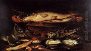 Nature Morte A La Carpe, Au Chat, A La Perche Et Aux Fruits De Mer