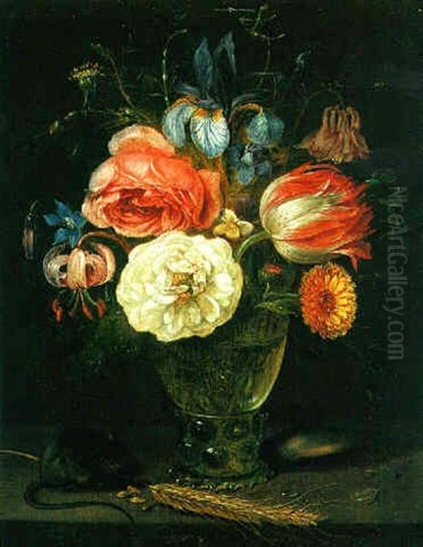 Still Life Of Flowers In A Roemer With A Field Mouse And An Ear Of Wheat - view 1