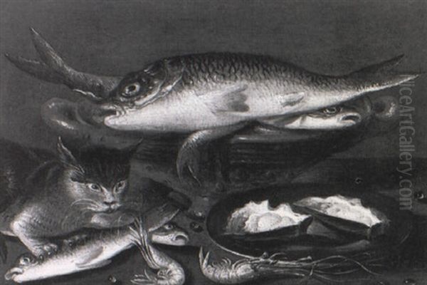 Nature Morte De Poissons Au Chat - view 1