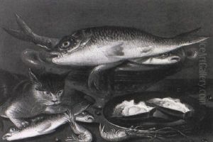 Nature Morte De Poissons Au Chat