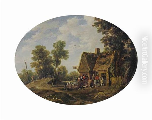 A Wooded Landscape With Travellers Halting By An Inn - view 1