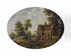 A Wooded Landscape With Travellers Halting By An Inn by Gillis Egidius I Peeters