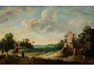 Blick In Eine Landschaft Mit Kirchenruine Und Staffagefiguren