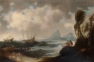 A Shipping Scene With European Vessels Landing Off The Coast Of South America by Gillis Egidius I Peeters