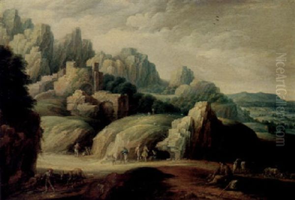 A Mountainous Landscape With Herdsman And Their Flocks - view 1