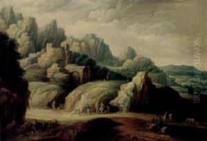 A Mountainous Landscape With Herdsman And Their Flocks