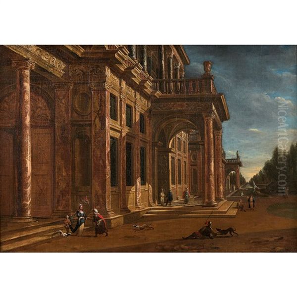 Personnages Orientaux Devant Un Palais Architecture - view 1