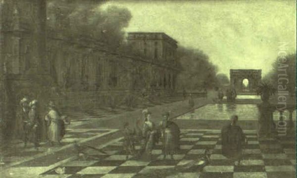 Personnages Conversant Devant Un Palais Classique - view 1