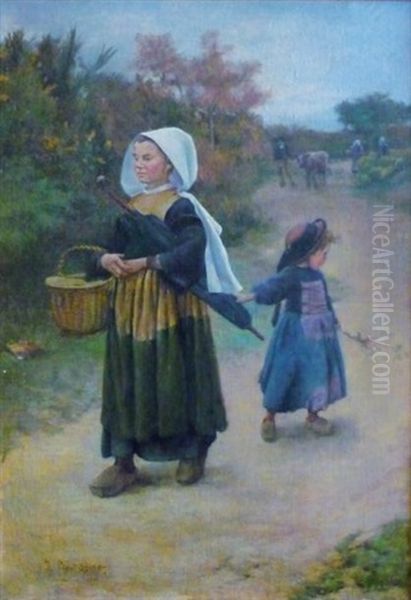 Femme Et Enfant Sur Un Chemin - view 1