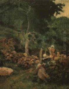 Lavandieres En Bretagne by Jean Bertrand Pegot-Ogier