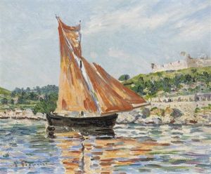 Bateau A Voile Dans Un Paysage Avec Une Citadelle Dans Le Fond