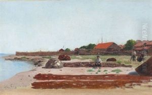 Strandpartie Mit Fischern Beim Trocknen Ihrer Netze