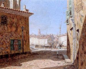 Rue Vers Le Port De Saint Tropez by Auguste Pegurier