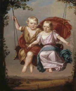 Two Children On A Swing by Georg Pein