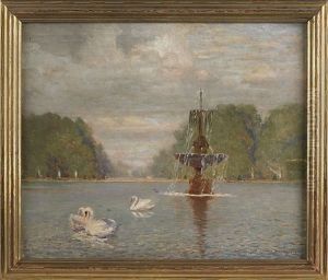 Landscape With Swans And A Fountain by Ernest Clifford Peixotto